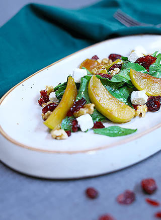 Caramelized Apple Spinach Feta Salad with Walnuts